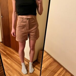 High-Rise Cotton Twill Women's Shorts in Tan